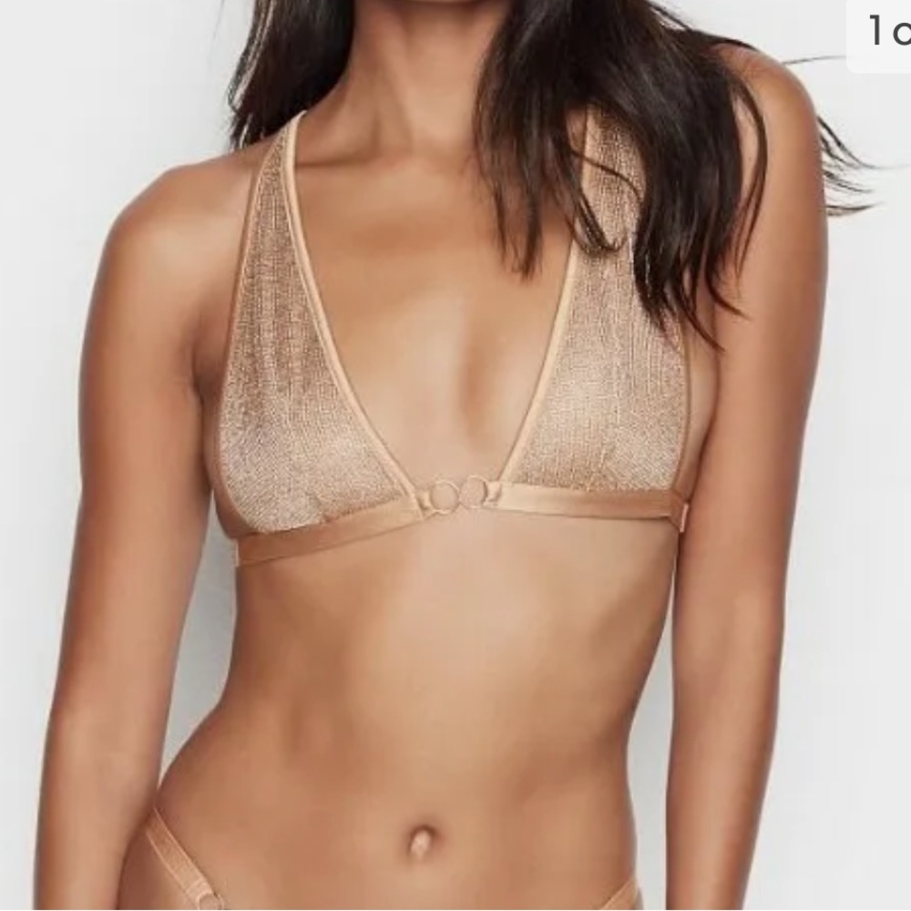 Victoria’s Secret gold Chain Mail plunge triangle bralette NWOT